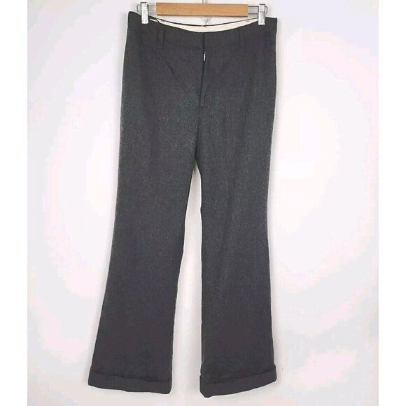 Gap Gray Stretch Wool Wide Leg Cuffed Trouser Dress Pants Mid Rise Womens 6R - Picture 1 of 4